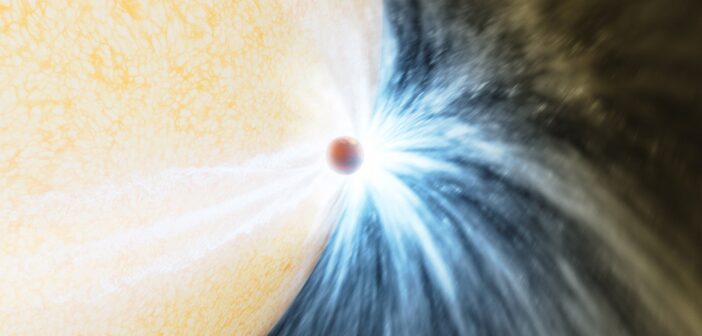 An illustration of an exoplanet about to be engulfed by its host star