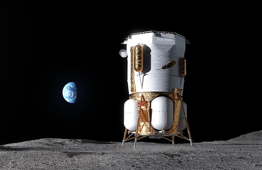 An artist’s rendering of Blue Origin’s Blue Moon Mark 1 lunar lander on the surface of the Moon. Graphic: Blue Origin